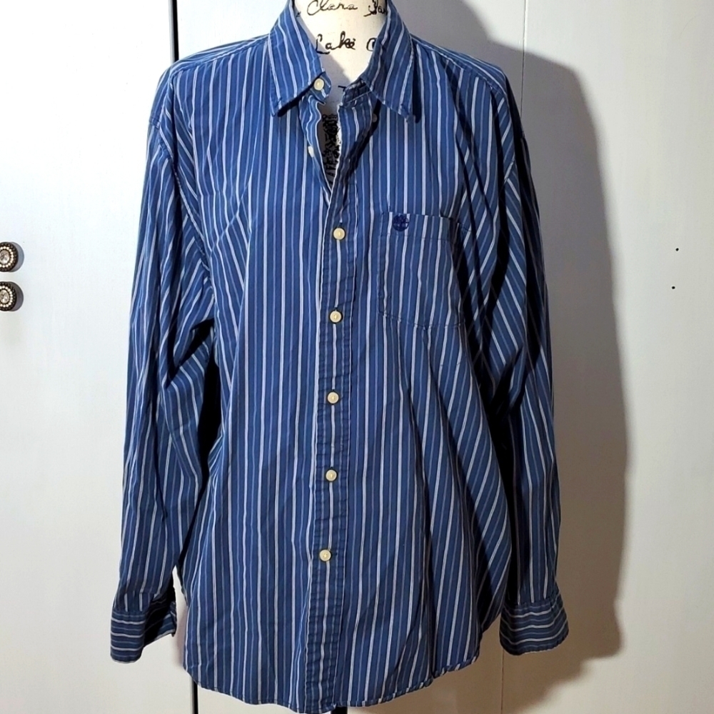 Timberland |Blue Pinstripe Pocket Button Down Long Sleeve Shirt Preppy  Sz.XL